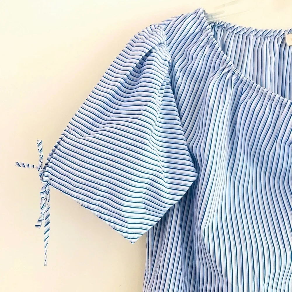 Tory Burch | Ariana Drawstring Top Womens S Small Blue Ombre Stripe Short Sleeve